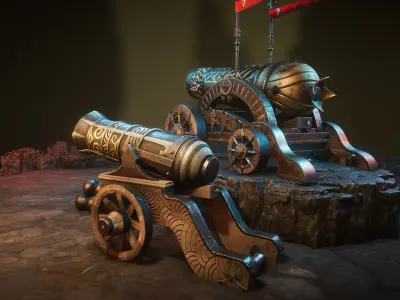 Fantasy cannons Low-poly 3D model