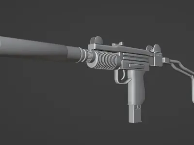 Mini UZI Suppressed Model Low-poly 3D model