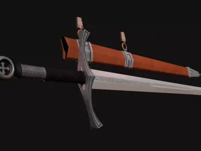 Templar Knight Longsword Game Ready Sub D High Poly and Low Poly Low-poly 3D model
