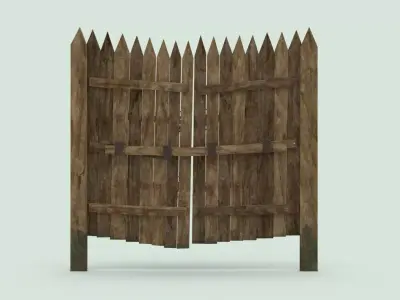  Low Poly Wooden Gate Game Ready  Low-poly 3D model