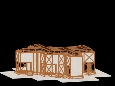 Medieval Low Poly Building Castle Wooden Village Stone House 38 Low-poly 3D model