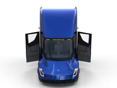 Tesla Truck with Interior and Trailer Blue 3D model