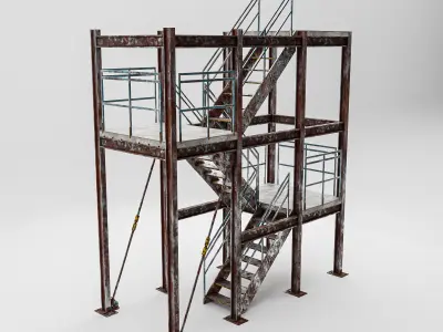 Modular Industrial Rusty Stairs - 3D Model Low-poly 3D model