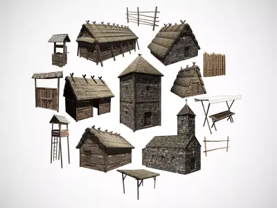 Medieval building pack Low-poly 3D model