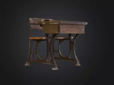 Cracked School Desk Low-poly 3D model