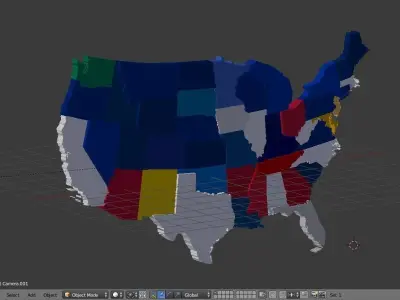 US 3D Map United States of America Continental USA Low-poly 3D model
