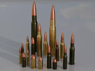 artridge Ammo Pack 18 Calibers Game Ready Low-poly 3D model