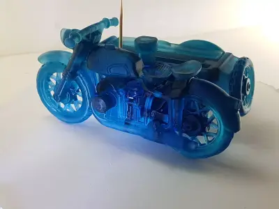 A motorcycle with a sidecar and toothpicks 3D print model