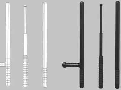 3 Batons Pack 1 Plus 1 Game ready Low Poly Low-poly 3D model