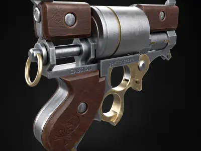 Steampunk Revolver Low-poly 3D model