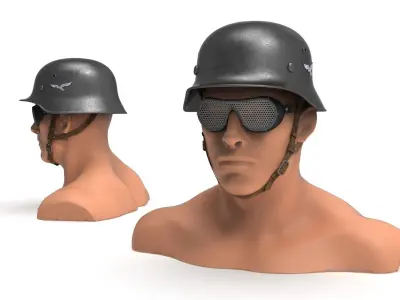  German military  helmet  with glasses - Stahlhelm  m35  3D model