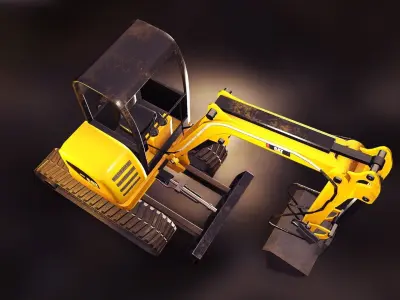 Excavator mixed model PBR Low-poly 3D model