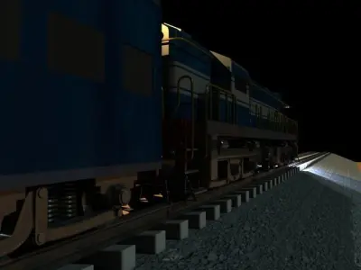 Train on tracks at night Low-poly 3D model