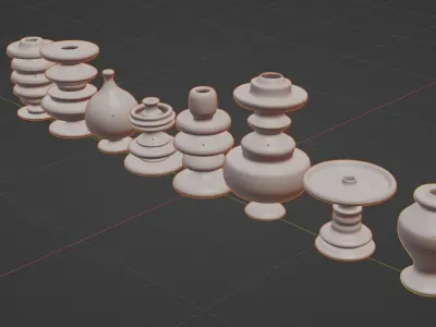 Set of decorative pot base mesh 3D model
