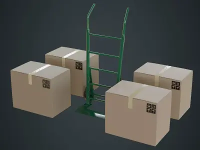 Hand Truck And Boxes 1A Low-poly 3D model