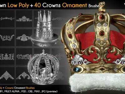 20 Crown Low Poly 40 Crowns Ornament Brush  Vol 3 Low-poly 3D model