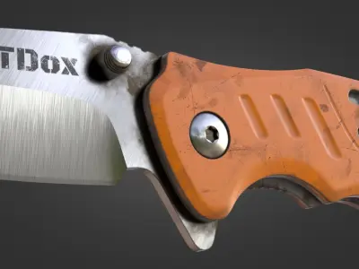 Stylish Orange Folding Pocket Knife Rigged Animated Game Ready Low-poly 3D model