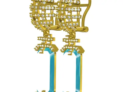 Antique Large Aquamarine Emerald Stone Earring 3D print model