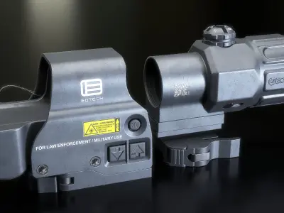 EOTech EXPS3 With Magnifier 3x Low-poly 3D model