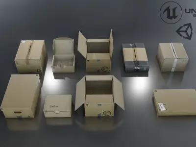 Cardboard Box pack  Low-poly 3D model