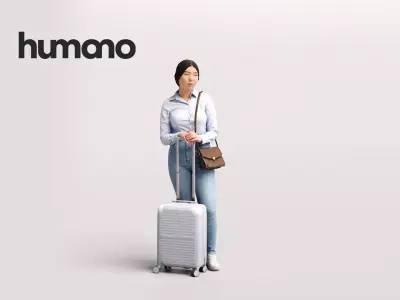 Humano Traveling Asian Woman with suitcase 2206-6 3D model