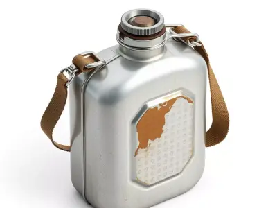 Vintage Metal Canteen with Strap Low-poly 3D model