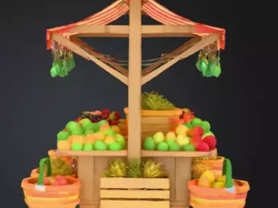 Low Poly Colorful Village Market Stall  Stylized Game Asset Low-poly 3D model