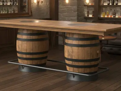 Barrel Pub Table with Two Barrels Light Brown 3D model