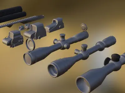 Lowpoly scopes and suppressors Free low-poly 3D model