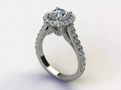 10011 diamond engagement ring with halo setting 3D print model