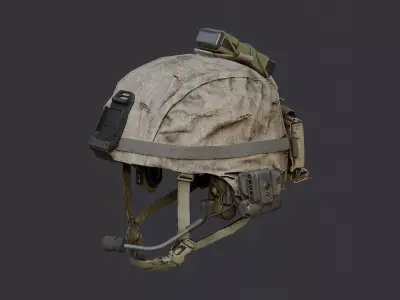 Usmc Tactical Helmet with Headset and IR Patch Low-poly 3D model