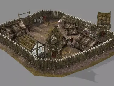 Medieval Top-Down Barbarian Camp Low Poly 3D Model Low-poly 3D model purchase