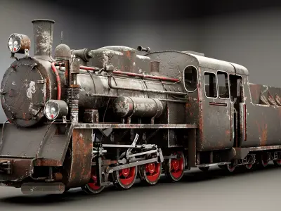 Narrow-gauge Rusted Old Black Steam Locomotive 3D model