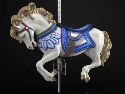  Carousel Galloping Blue Horse 
