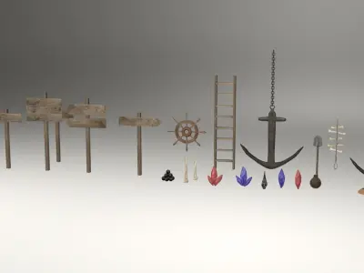 Sailor items and accessories Low-poly 3D model