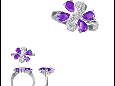 JCD Format Antique color stone rings jewelers file set 3D print model