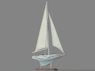 Deco 79 Coastal Wood Sail Boat Sculpture 3D model