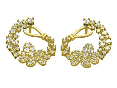 Antique Flower Branch Diamond Earring 3D print model
