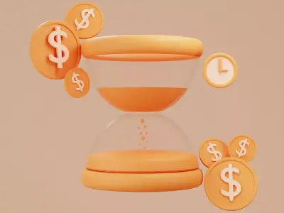 3D Illustration sand clock with dollar coin 3D model