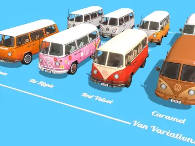 Volkswagen Van Asset Pack Variations Low-poly 3D model