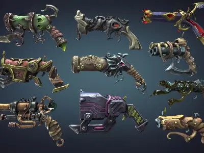 Fantasy pistols Low-poly 3D model