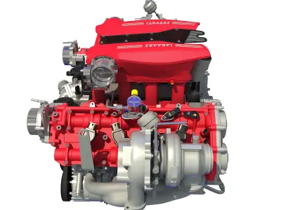 Ferrari 488 GTB Twin Turbocharged V8 Engine 3D model