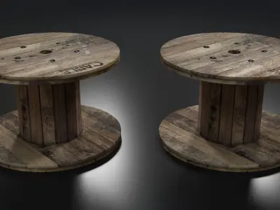 Wood Cable Reel Low-poly 3D model