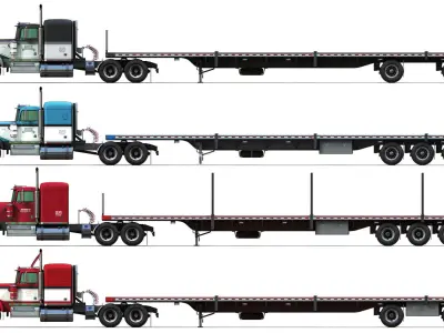 Kenworth W900A flatbed semitruck Low-poly 3D model