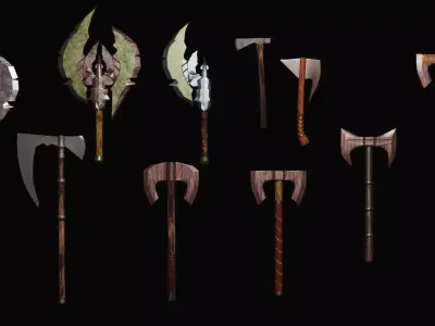 10 Low Poly stylized axes Game ready 3D Model Pack