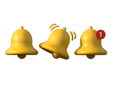 Golden Alert Notification bell ringing Low-poly 3D model