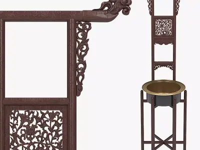 HUANGHUALI TOWEL RACK AND WASHBASIN 3D model