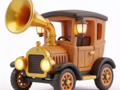 20th Century Stylized Chibi Brass Era Car 3D Model Low-poly 3D model