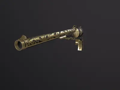 Low Poly Revolver Model gold and Low-poly 3D model