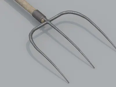 Wooden Pitchfork PBR  Low-poly 3D model